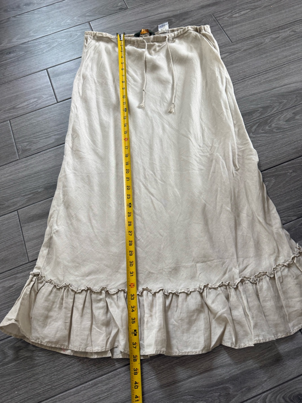 Eddie Bauer|Lagenlook Light Beige Ruffle-Hem Maxi Skirt-100% LINEN,MEDIUM•Beachy - Picture 12 of 14